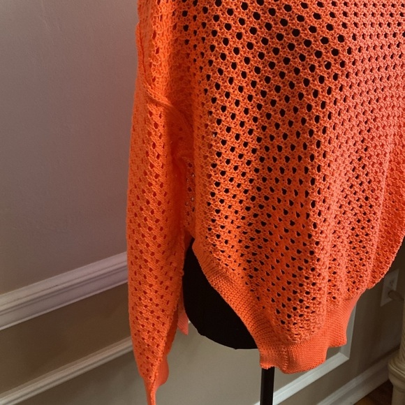 Davi & Dani Open Knit Drop Shoulder Sweater Neon Orange Small NWT - Picture 2 of 11